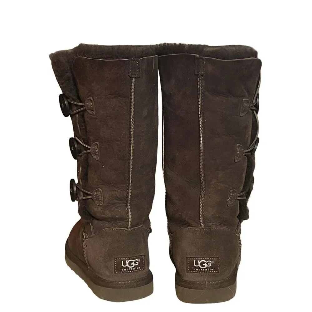 Ugg Australia Bailey Triplet Sherpa‎ Lined Button Boots Brown Sz 4 US 34 EU